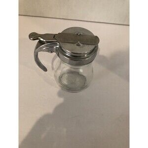 Vintage Dripcut 106 Syrup Honey Sugar Dispenser Clear Glass  USA Metal slide lid